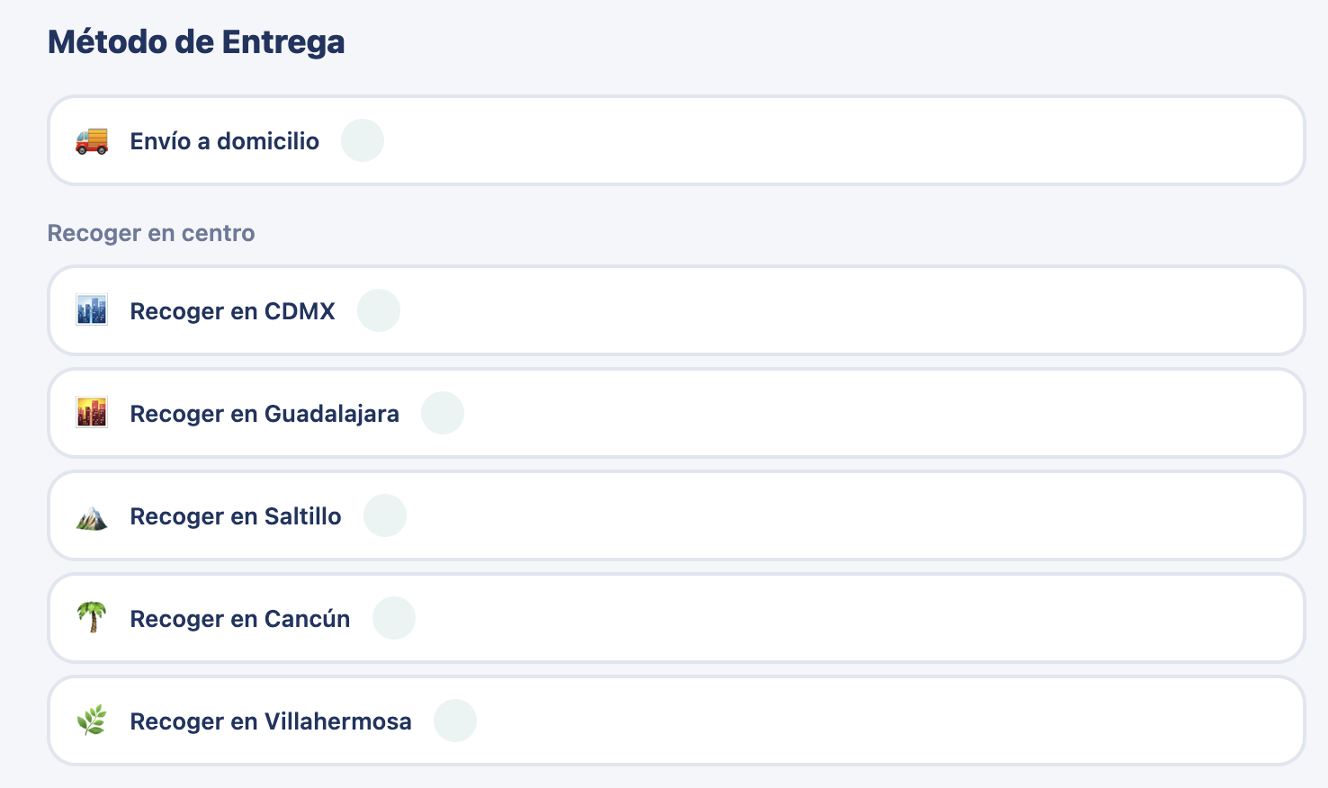 M&eacute;todo de entrega